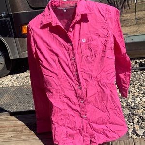 Cinch button down in hot pink